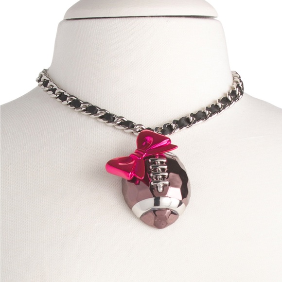 Betsey Johnson Pink Bow Football Pendant Necklace - Picture 2 of 2